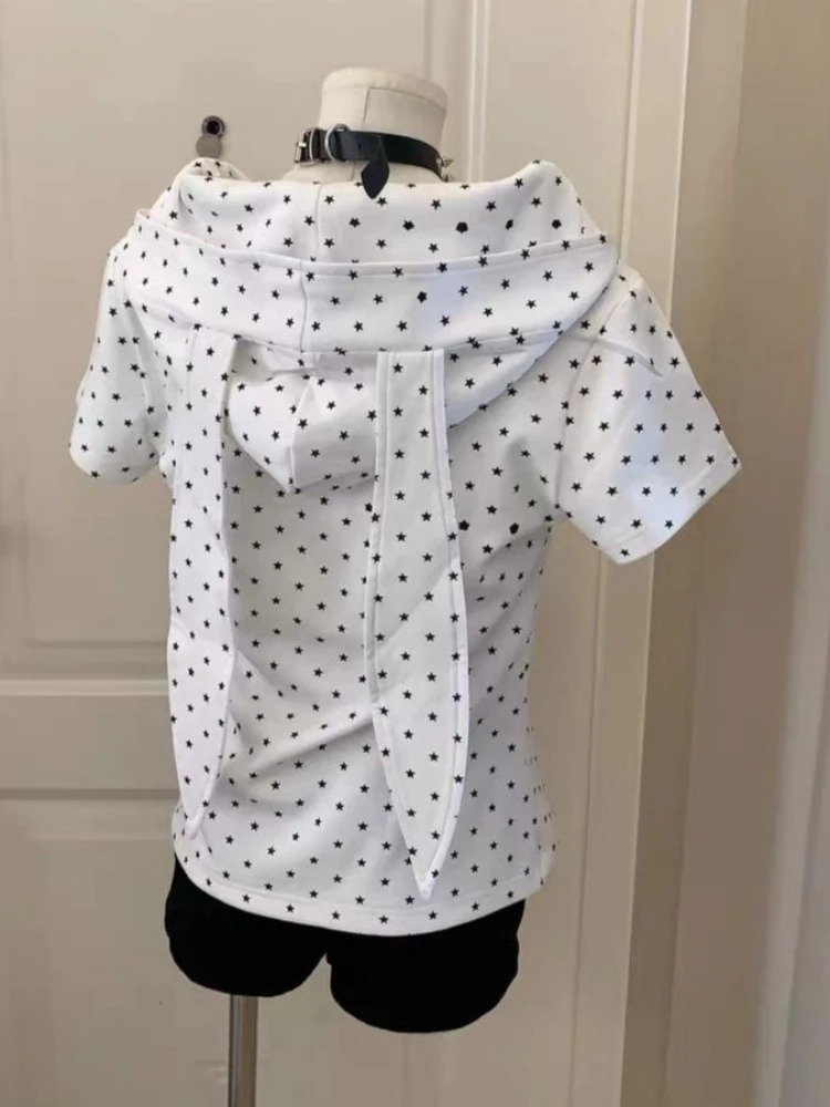 Vintage Zip Hoodie - Japanese Star Print Rabbit's Ears Hoodies