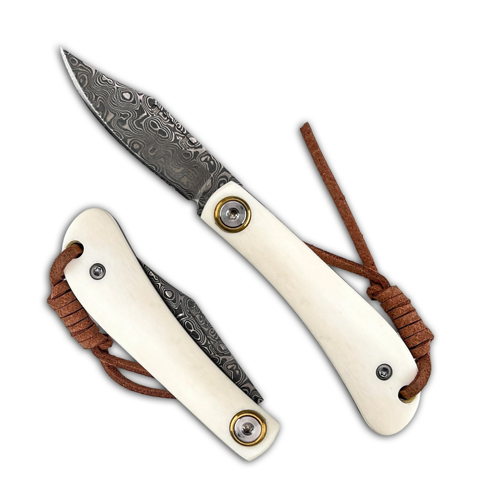 Vintage Collectible Knives - Compact Vintage Damascus Folding Pocket EDC