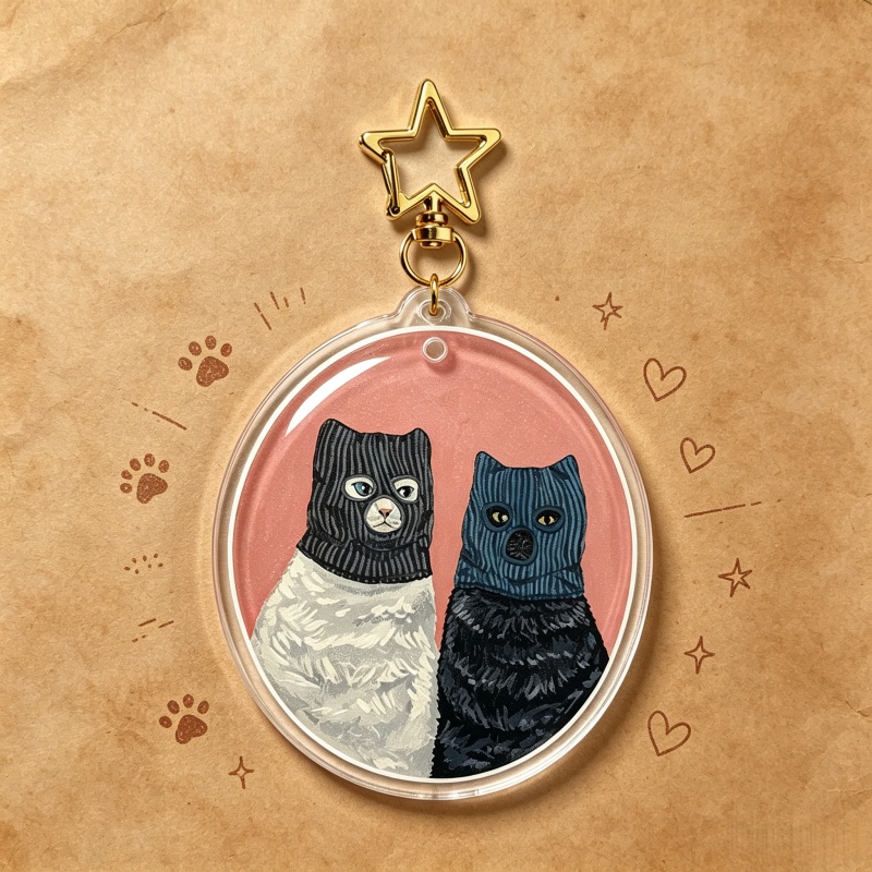 Vintage Cartoon Collectible - Serial Cuddlers Cat Acrylic Keychain Cute