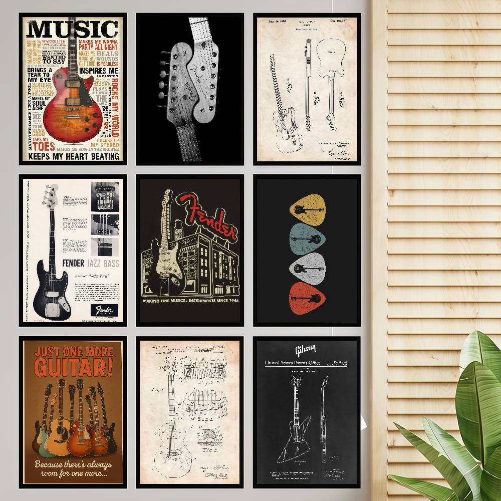 Vintage Collectible Posters - Guitar Collection Self-adhesive Art Poster Fancy