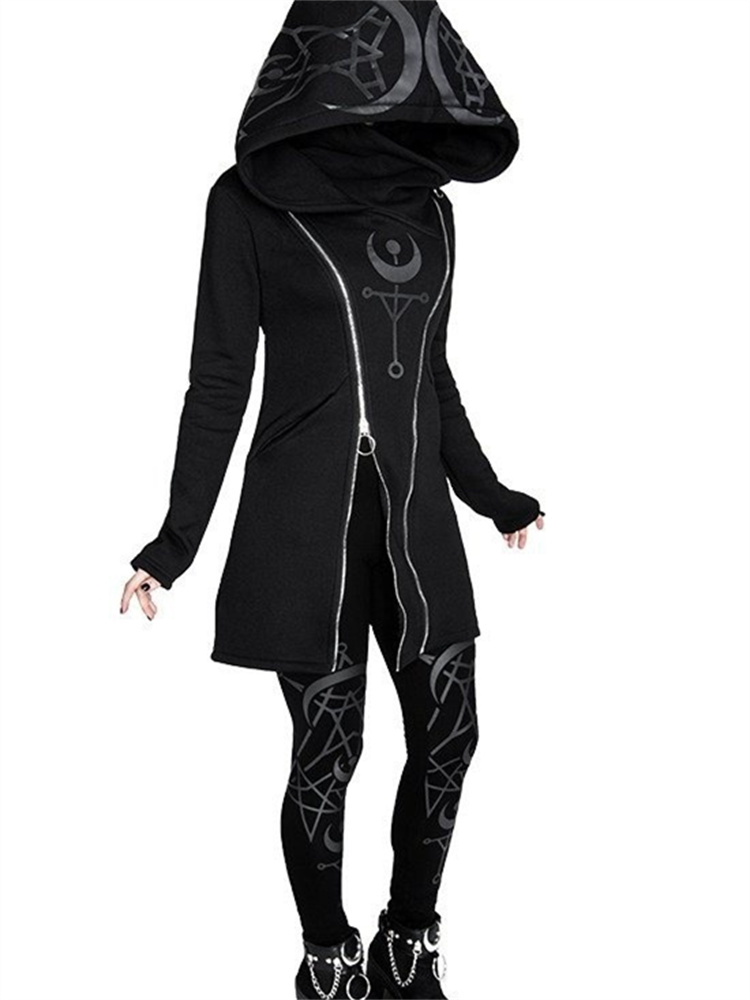 Vintage Zip Hoodie - Gothic Punk In Dài Đầu Bông