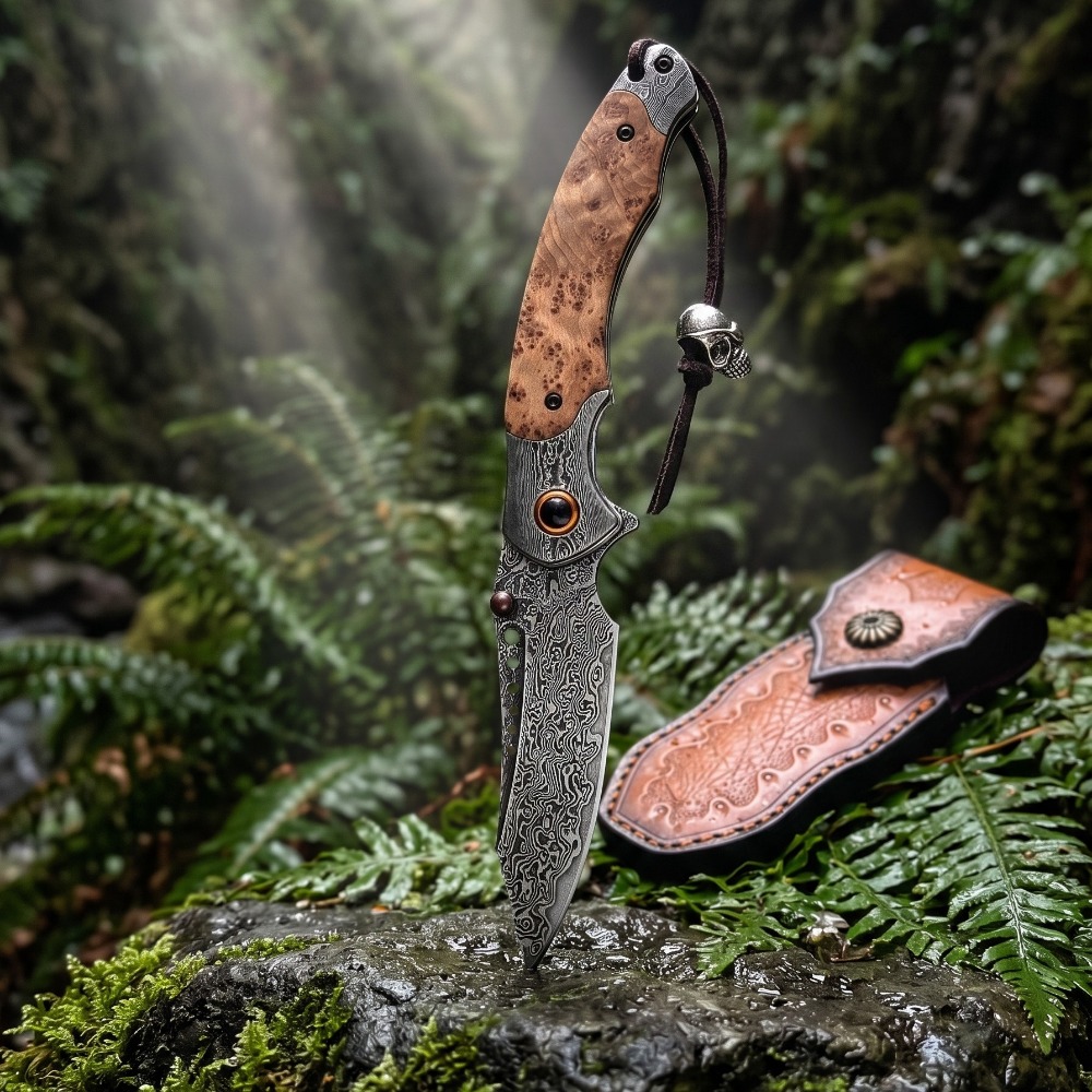 Vintage Collectible Knives - High Hardness Damascus Pattern Folding Knife