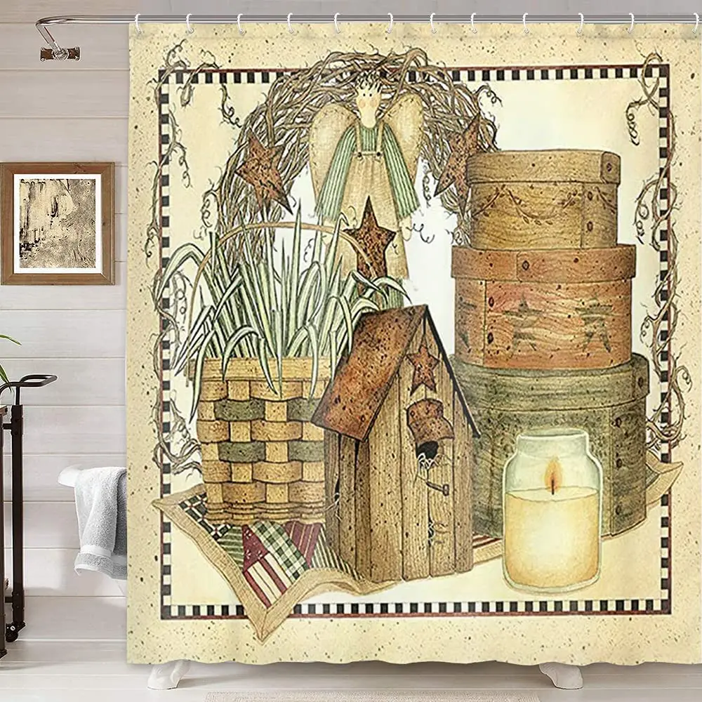 Vintage Cartoon Collectible - Vintage Rustic Decor Shower Curtain Country