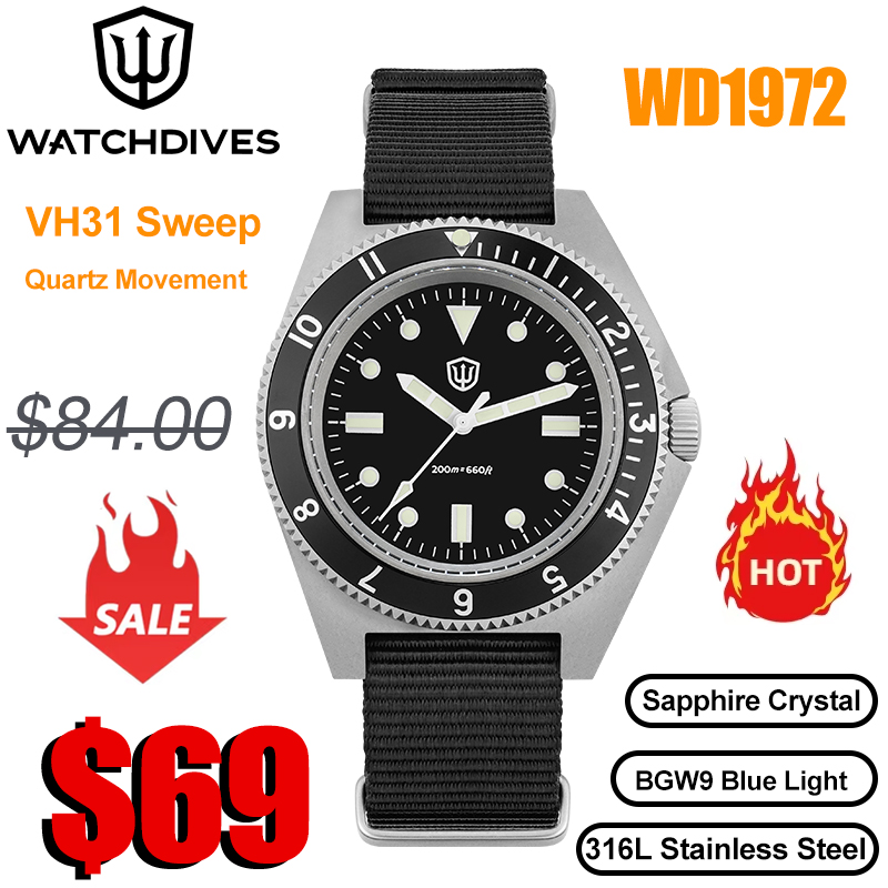 Vintage Watch Collecting - Watchdives WD1972 Quartz Watch VH31 Sweep