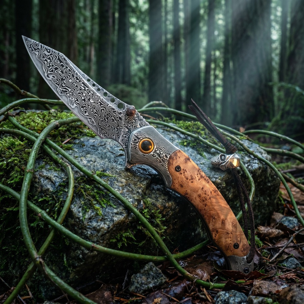 Vintage Collectible Knives - High Hardness Damascus Pattern Folding Knife