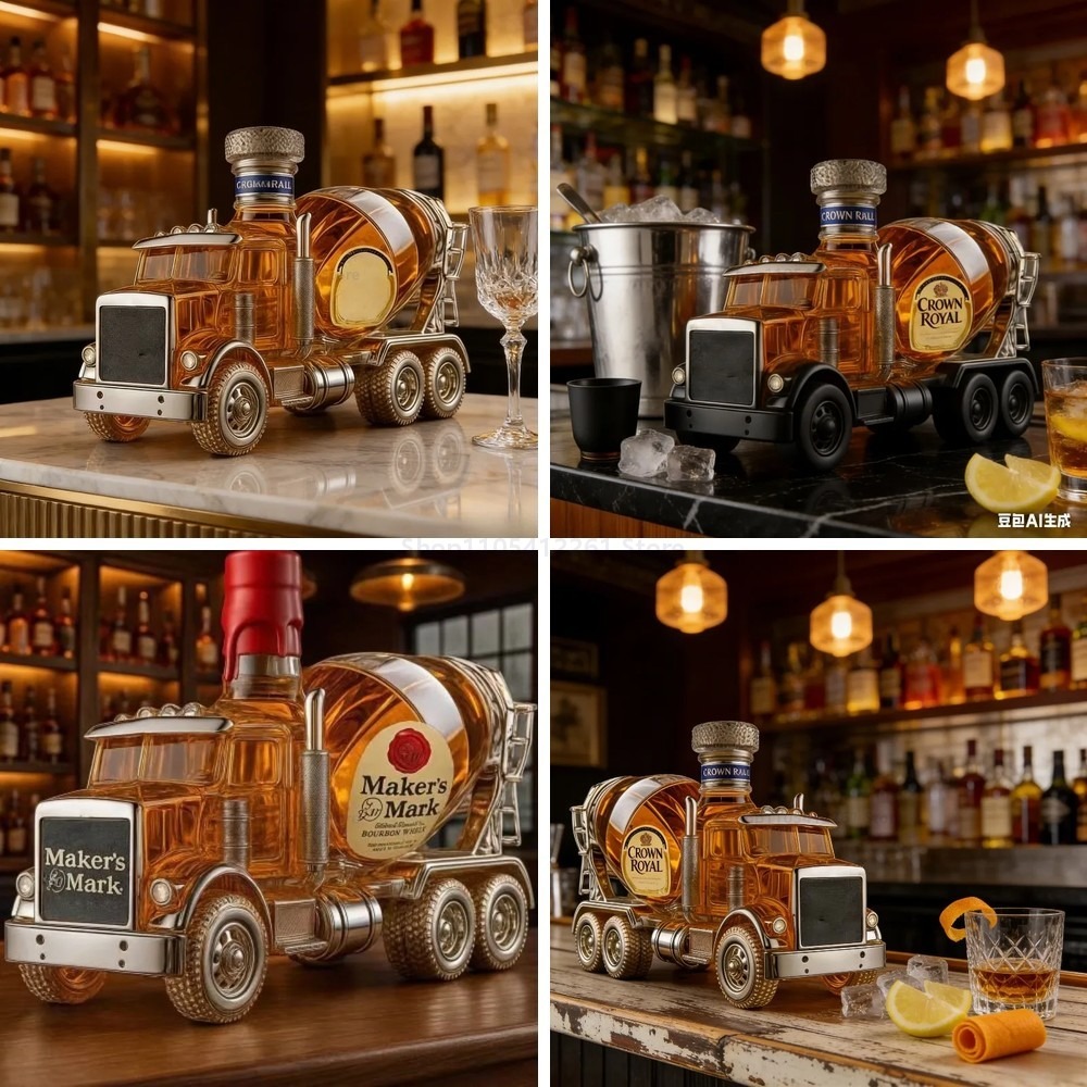 Vintage Collectible Liquor Bottles - Vintage Truck Glass Whiskey Decanter Set,