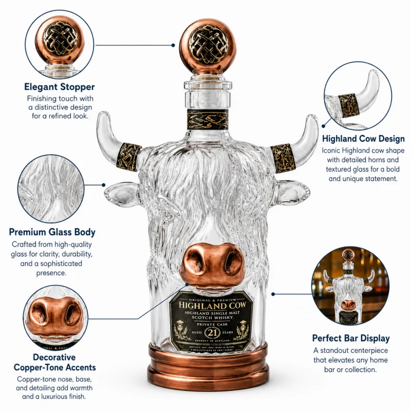 Novelty Highland Cow Glass Whi - đánh giá và giá Vintage Collectible Liquor Bottles