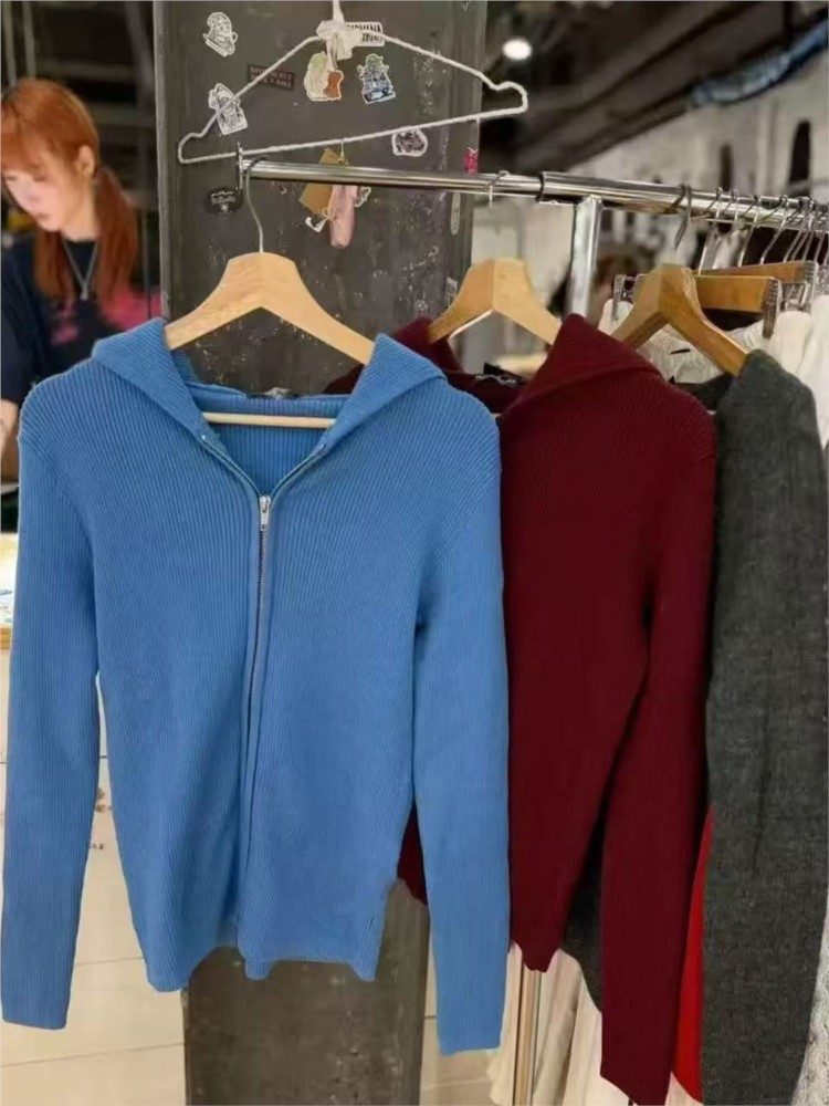 Blue Knitted Hoodies Tops Wome - đánh giá và giá Vintage Zip Hoodie