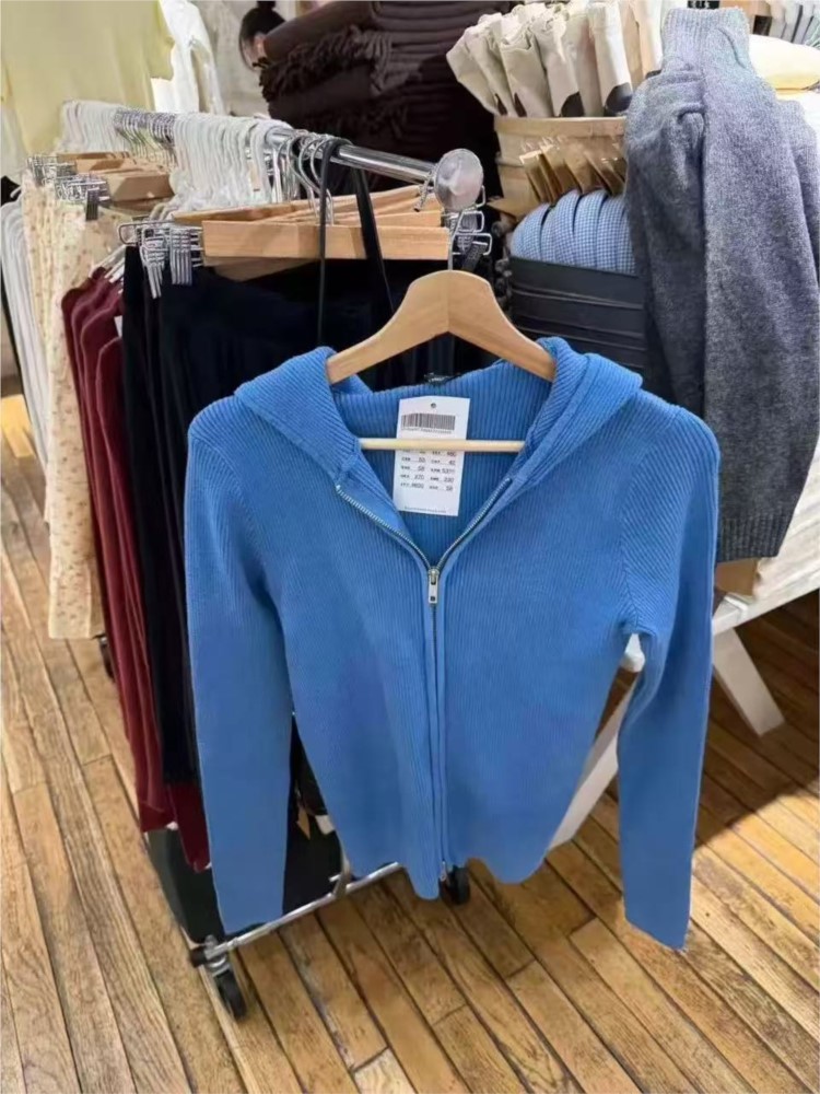 Blue Knitted Hoodies Tops Wome - đánh giá và giá Vintage Zip Hoodie